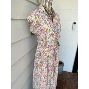 Loft Floral Midi Pocket Shirtdress, Size L NWT Machine Washable!